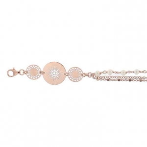 Pulsera perlitas cadena circulos calados rosada