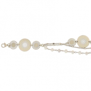 Pulsera perlitas triple cadena circulos calados amarillo