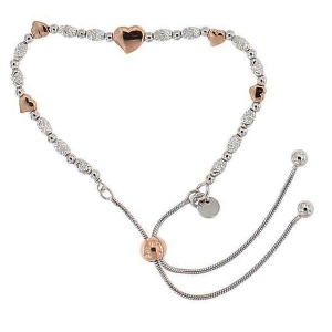Pulsera ajustable corazon pelotitas facetadas bicolor