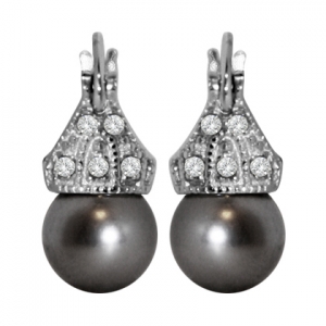 Par aros lady capricho perla gris 8 mm