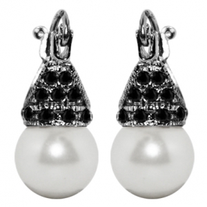 Par aros lady capricho perla cubic negro y rodio negro 10 mm