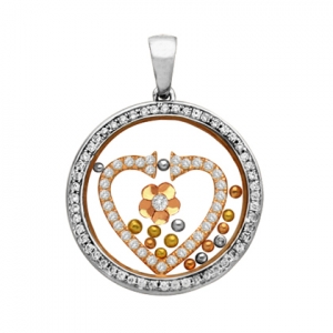 Colgante jubel, redondo, cristal, corazon piedras, bolitas tricolor, movimiento