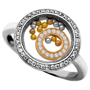 anillo jubel, cristal, circulo rosado piedras , bolitas tricolor, movimiento  