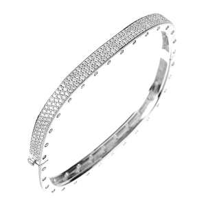 Esclava linea Premium, avellana , chata, blanca, pavee por arriba, y piedras redondas por los costados. 5 mm
