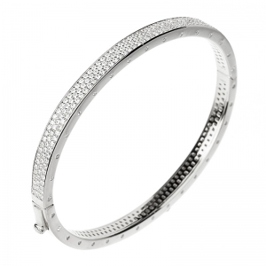 Esclava linea Premium, ovalada , chata, blanca, pavee por arriba, y piedras redondas por los costados