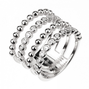 Anillo linea Premium, 4 filas, bolitas y piedras, blanco