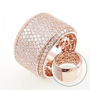 Anillo linea Premium, ancho, pavee, piedras en los bordes, rosado