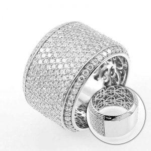 Anillo linea Premium, ancho, pavee, piedras en los bordes, blanco