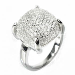 Anillo linea Premium, cuadrado pavee, blanco 