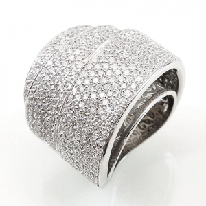 Anillo linea Premium, ancho, 3 capas, pavee, blanco