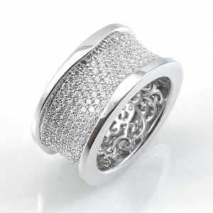 Anillo linea Premium, ancho, hundido, pavee, calado internamente, blanco