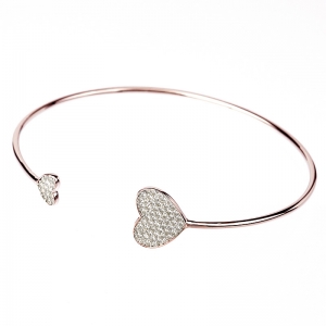 Esclava linea Premium, doble corazon pavee, abierta, rosada