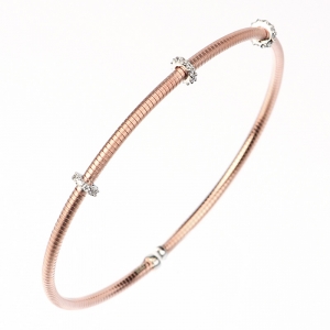 Esclava linea premium, hilo retorcido rosado, con 3 apliques de piedras blancas