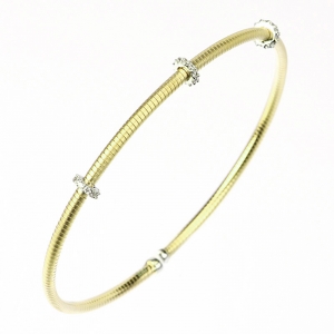 Esclava linea premium, hilo retorcido amarillo, con 3 apliques de piedras blancas