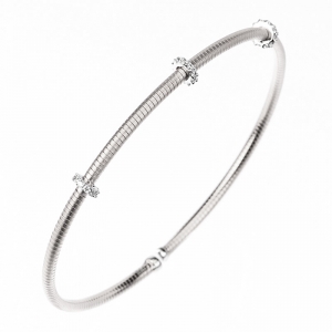 Esclava linea premium, hilo retorcido blanco, con 3 apliques de piedras blancas