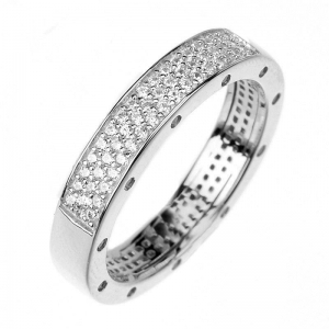 Anillo linea Premium, medio sin fin pavee, con piedras en los costados, blanco