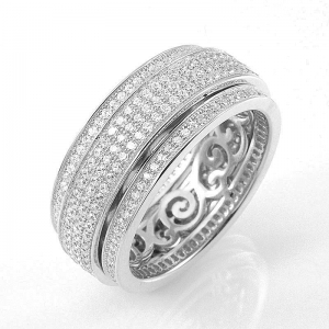 Anillo linea Premium, sin fin, pavee, doble, giratorio, blanco
