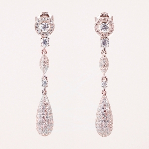 Par Aros linea Premium, colgantes, doble gota pavee, rosados