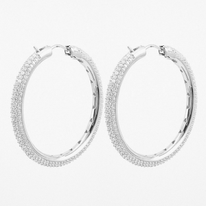Par aros linea Premium, argollas pavee, blancos. 3,2 cm diametro