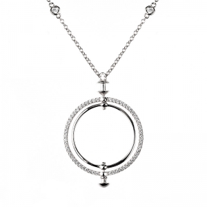Conjunto Linea Premium, doble circulo, piedras blancas, con movimiento, piedras en la cadena, color blanco