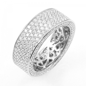 Anillo linea Premium, sin fin, pavee por todo el cuerpo, chato, blanco