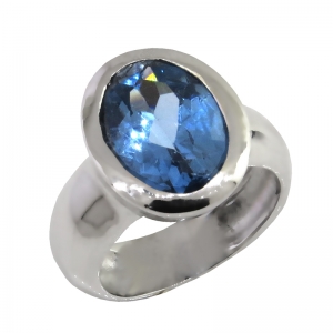 Anillo class oval platabella vertical chico aguamarina facetado
