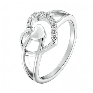 Anillo doble corazon, piedras blancas