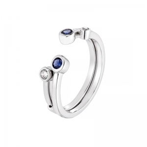 Anillo doble, piedras azules y blancas, abierto con movimiento