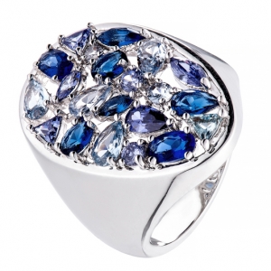 Anillo ovalado de piedras color celeste, azul, violeta