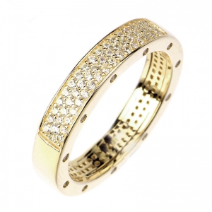 Anillo linea Premium, medio sin fin pavee, con piedras en los costados, amarillo