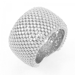 Anillo Premium, bombe, ancho, pavee, blanco