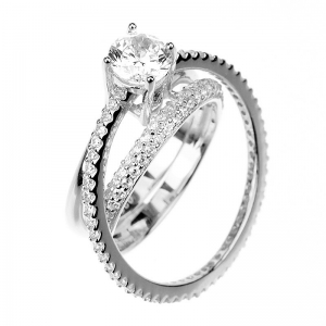 Anillo premium, tipo solitario, triple, de piedras blancas, con movimiento, blanco