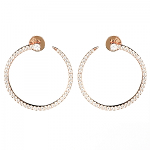 Par aros linea Premium, argollas, pegadas, piedras blancas, rosadas