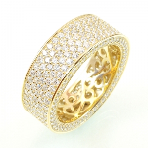 Anillo linea Premium, sin fin, pavee por todo el cuerpo, chato, amarillo