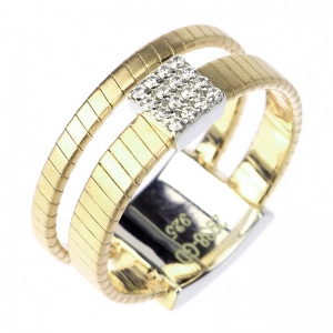 Anillo premium, doble hilo retorcido, con aplique cuadrado pavee, amarillo