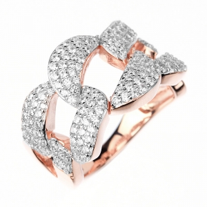 Anillo premium, eslabones pavee con movimiento, rosado, frente blanco