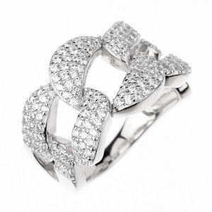 Anillo linea premium, tipo eslabonado, con piedras y movimiento, blanco