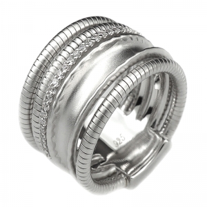 Anillo linea premium, tiras hilos retorcidos, medio sin fin, satinado, blanco 