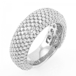 Anillo premium, medio sin fin ancho, pavee, calado internamente, blanco