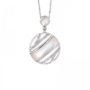 Conjunto doble circulo madre perla y tiras de piedras blancas