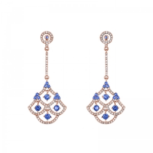 Par aros, colgantes de piedras azules y blancas, color rosado