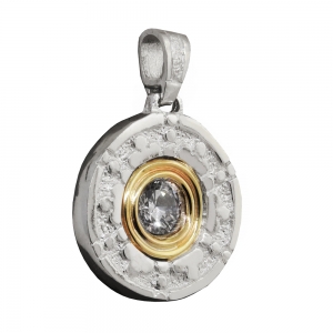 Medalla redonda con piedra blanca y double alrededor
