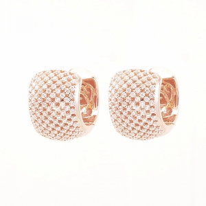 Par aros linea premium, argollas anchas, pavee, rosadas
