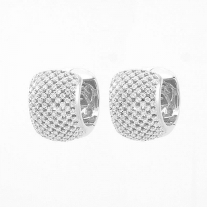 Par aros linea premium, argollas anchas, pavee, blancas