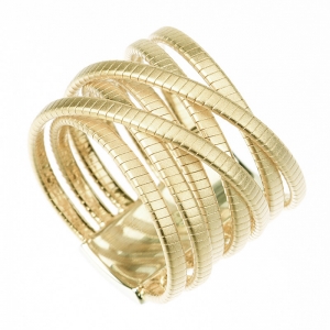 Anillo linea premium, 7 tiras hilo retorcido, cruzadas, opacas, amarillo