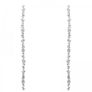 Par aros linea premium, colgantes, largos, de piedras baguettes y redondas, blancos
