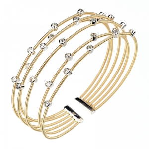 Esclava linea premium, 6 tiras de hilo retorcido, con piedras con virolas repartidas, amarilla.