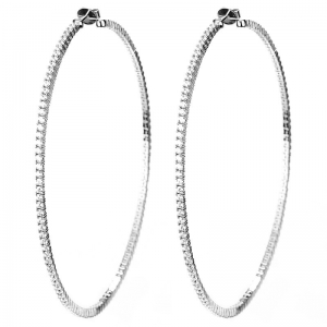Par aros linea premium, argollas con piedras, grandes, de 9 cm aprox de diametro, blancas