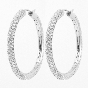 Par aros linea premium, argollas, pavee, blancas 
