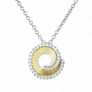 Conjunto linea premium, dije espiral amarillo con piedras, y cadena blanca